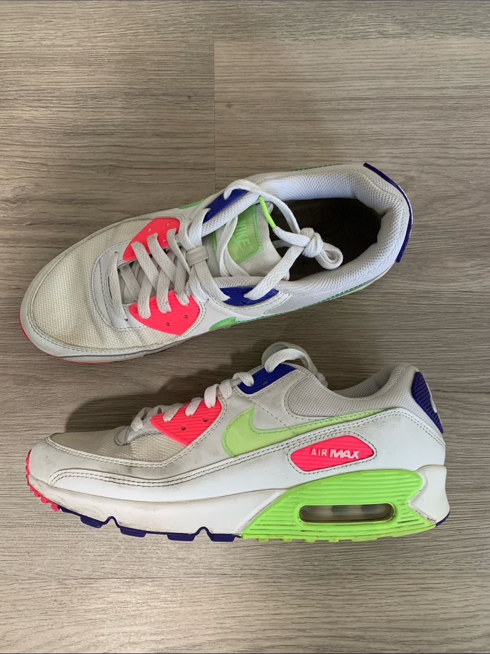 Nike womens Air Max 90 Neon Green, Hot Pink & Purple Accents sneakers size 11